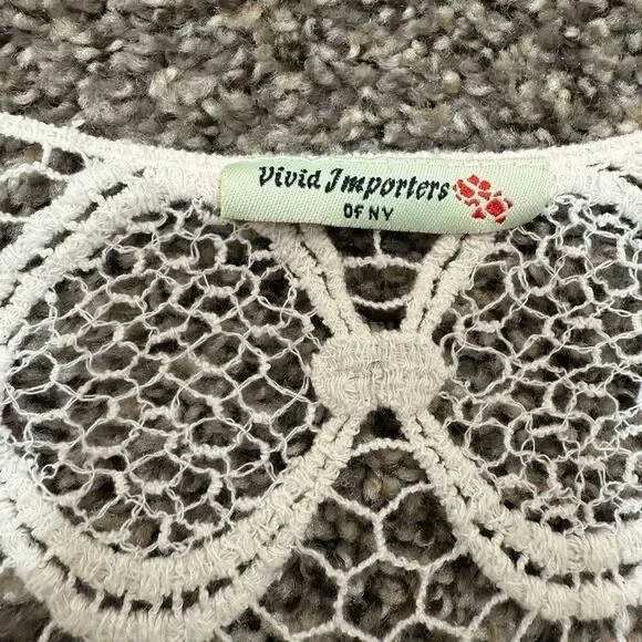 Vivid Imports Y2K Cream Crochet Woven Lace Top Shirt Small Knit - Picture 6 of 8